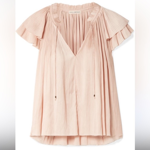 Ulla Johnson Pleated Japanese Satin Blouse In Blush Pink - Picture 12 of 12